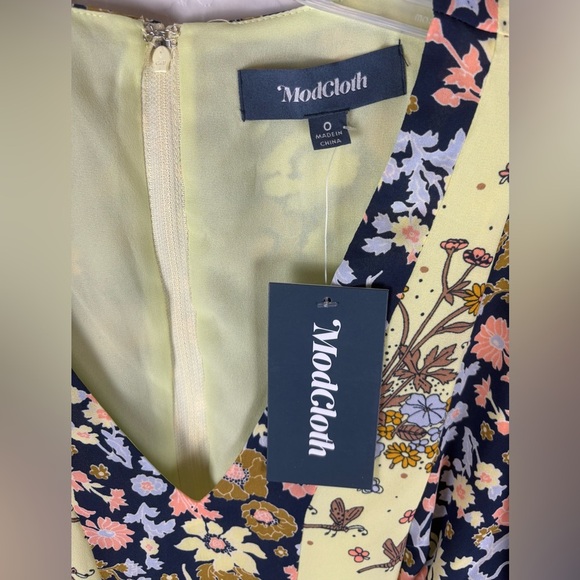 NEW ModCloth Unique Persona Midi Prairie Blue Yellow Mix Print 0 Dragonfly 1329 - Picture 4 of 7